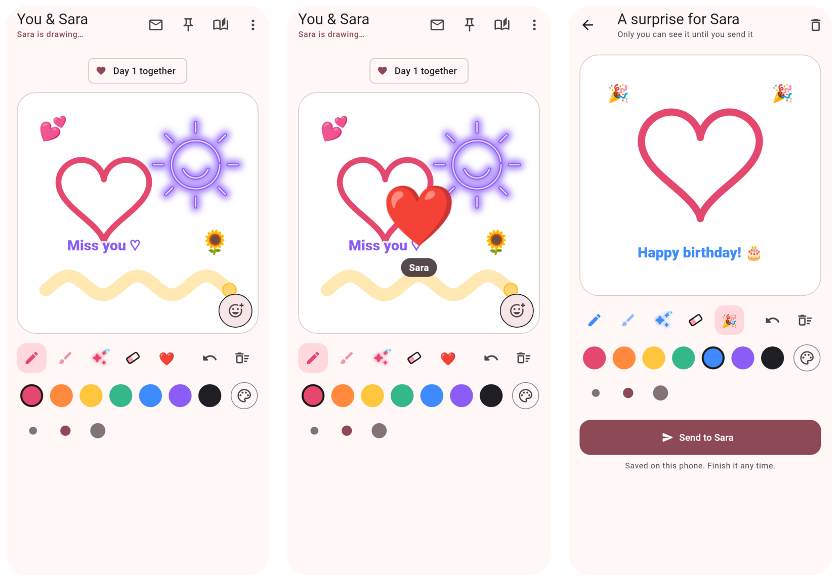 Drawing with brushes, stickers and text